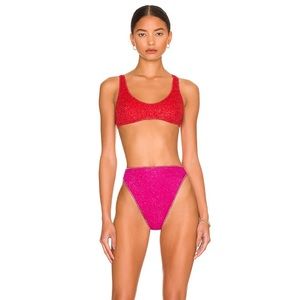 NWT Oseree Lumiere 90s Red + Fuchsia bikini L